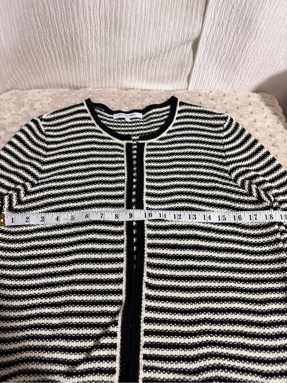 Gerard Darel Black and White Striped Knit Cardigan